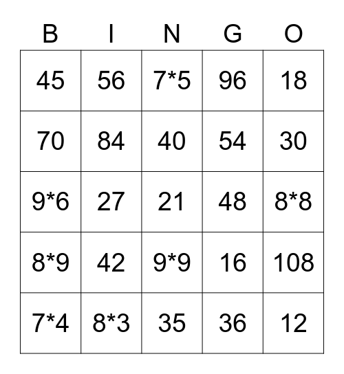 Tafel Bingo Card