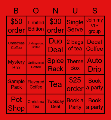 Christmas Bonus Bingo Card