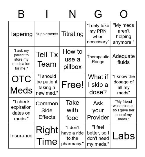 Teen med management Bingo Card