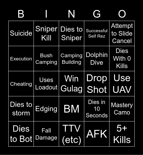 Big Puffer Warzone Bingo Card