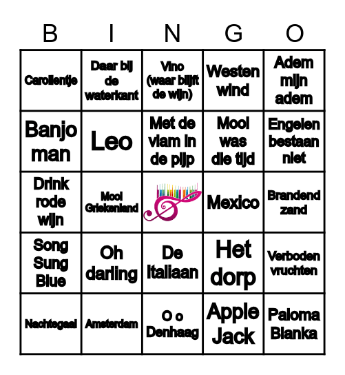 Oudejaars muziek Bingo Card