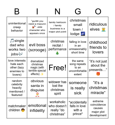 Hallmark Movie Bingo Card