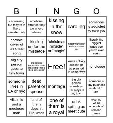 christmas romcom bingo Card