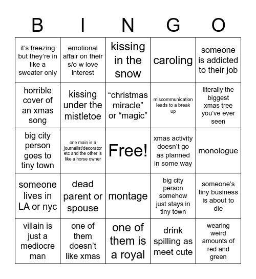 christmas romcom bingo Card