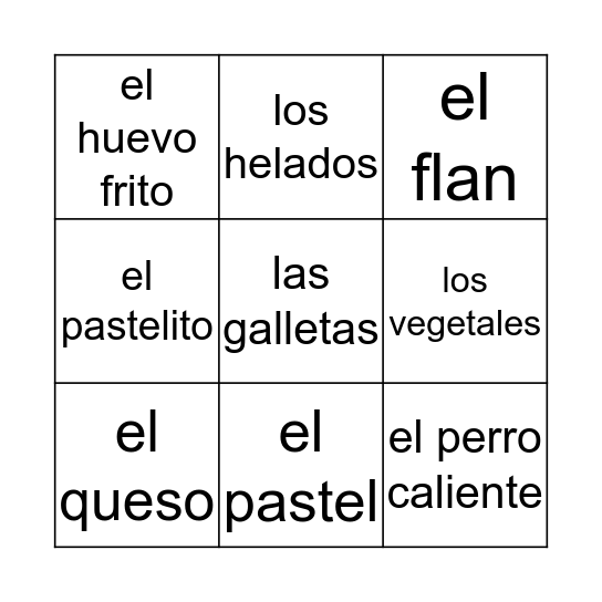 La Comida Bingo Card