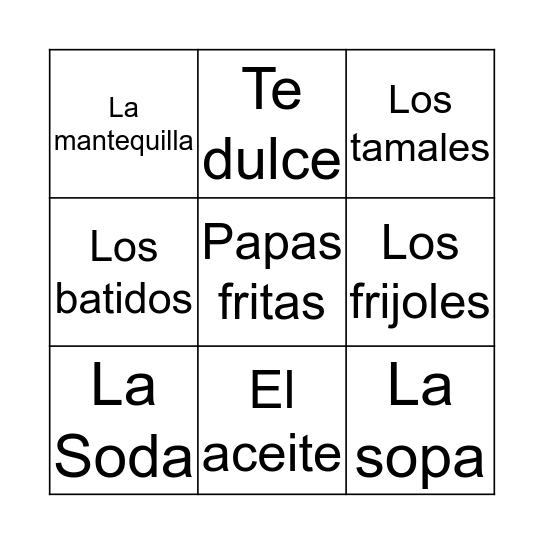 La Comida Bingo Card