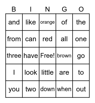 Tricky Words Bingo Card