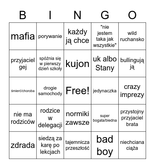 wattpadowe Bingo Card