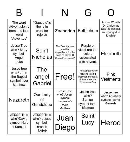 ADVENT BINGO Card