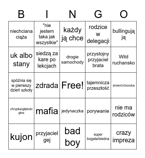 wattpadowe Bingo Card