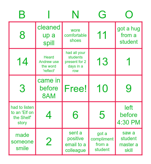 Round Holiday Bingo Card