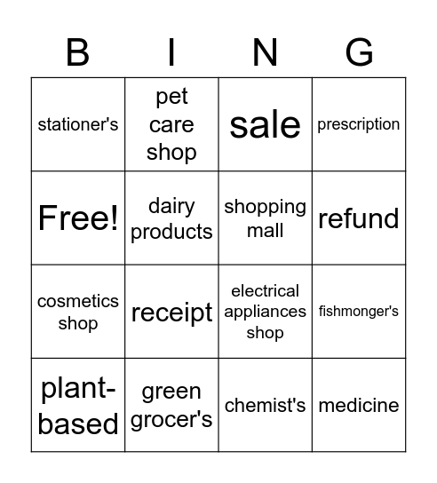 Shopping Bingo Card
