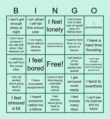 STRESS BINGO Card