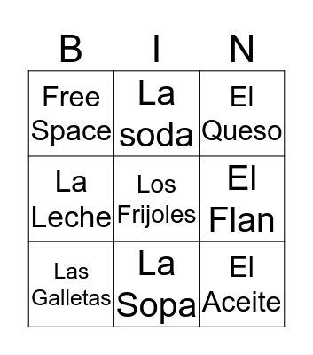 La Comida Bingo Card