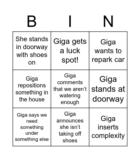Giga Bingo Card
