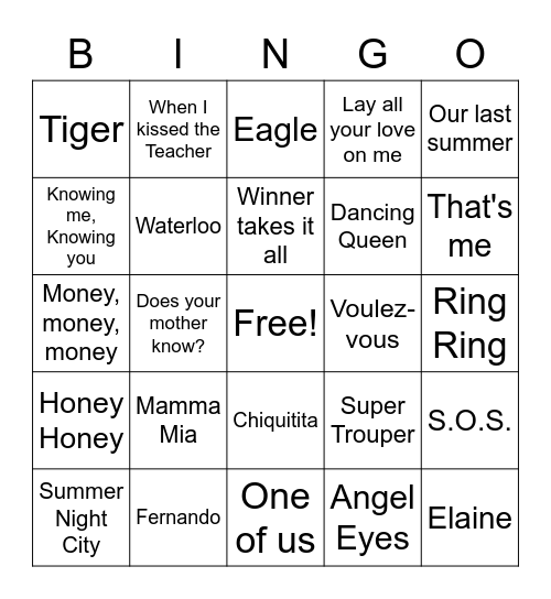 ABBA Bingo Card