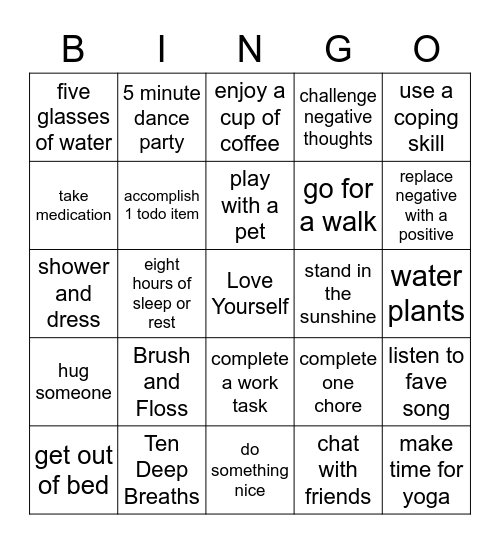 January Self Care Bingo Card