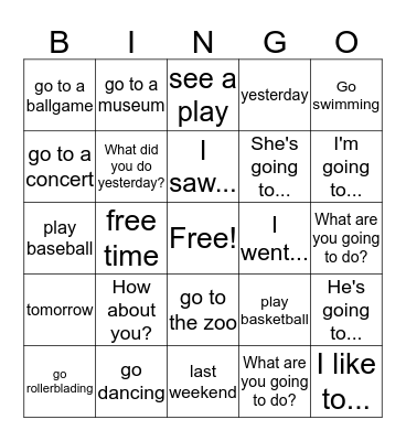 Recreation and Entertainment Bingo Card