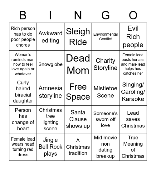 Hallmark Christmas Movie Bingo Card