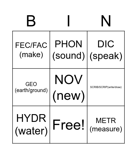 Root Set 3 Bingo Card