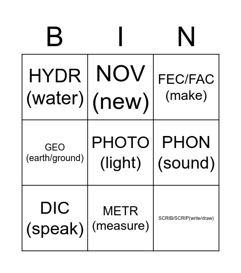 Root Set 3 Bingo Card