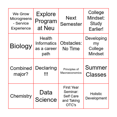 My Exploration Steps Bingo Card