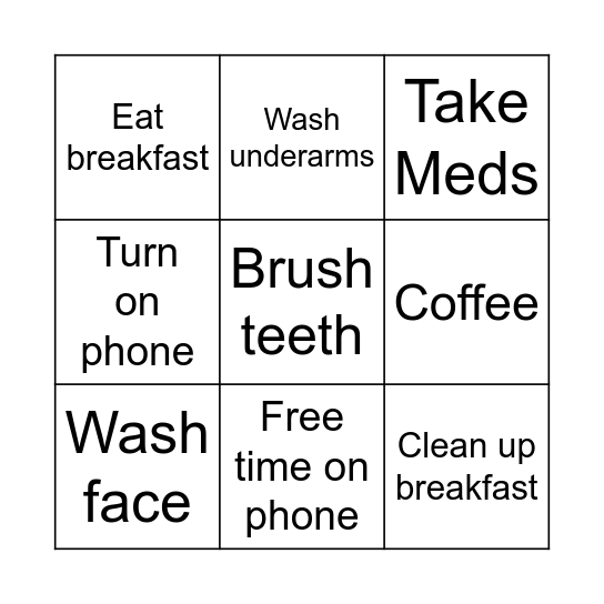 Morning routine Bingo Card