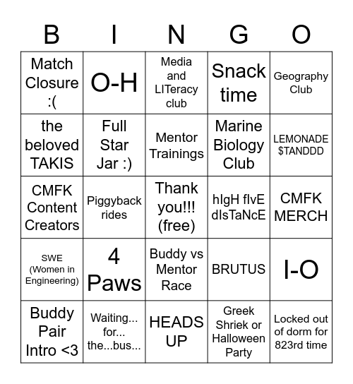 Buddy Bingo :) Bingo Card