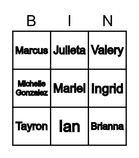 Lotería de nombres 1° "A" Bingo Card