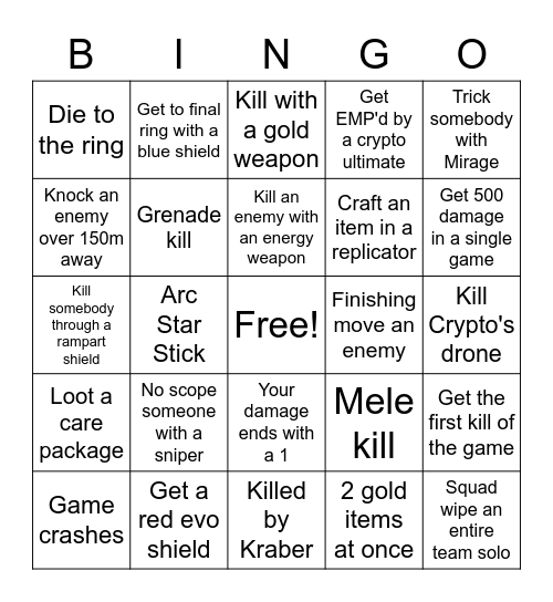 Apex Bingo Card