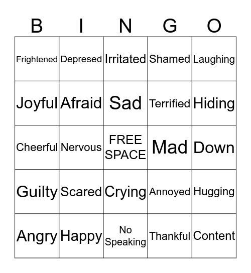 Feelings BINGO Card