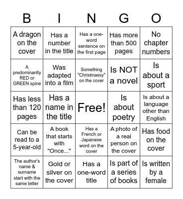 Library Book Bingo Card