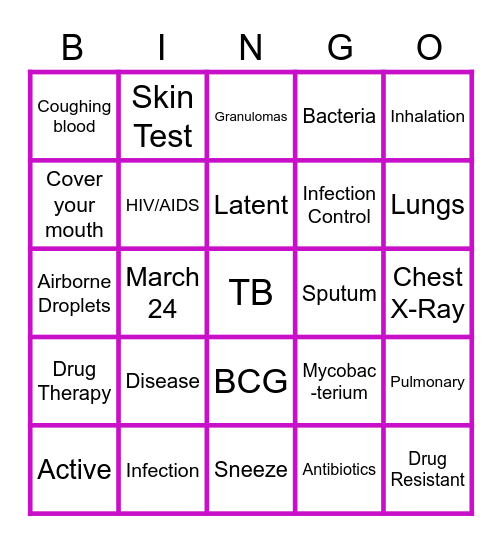 Tuberculosis Bingo Card