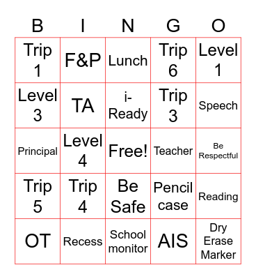 Bluebird Bingo Card