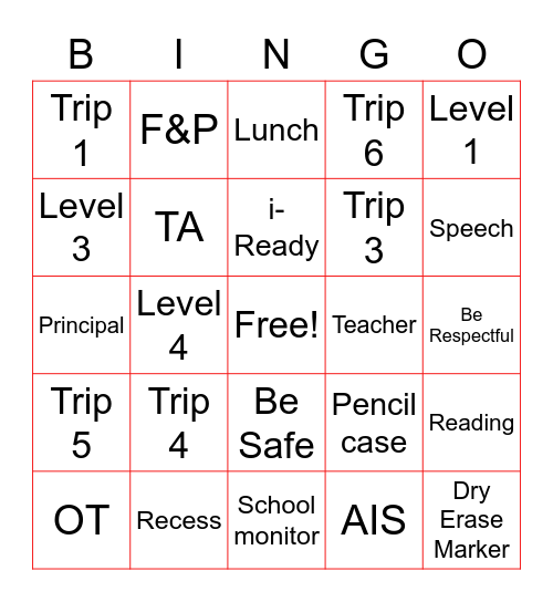 Bluebird Bingo Card