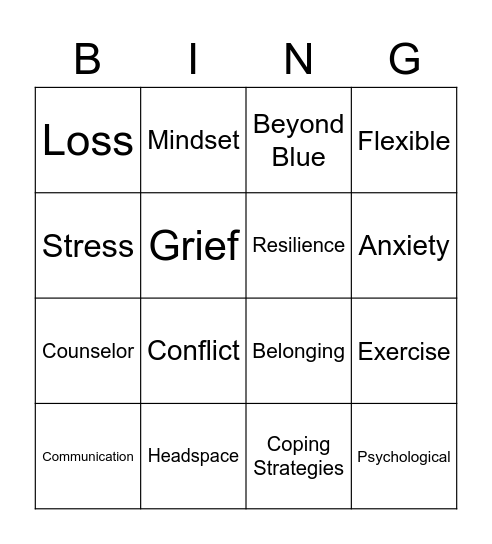 Mental Health and Illness Bingo Card