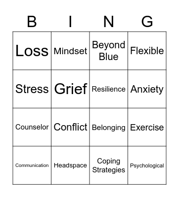 Mental Health and Illness Bingo Card