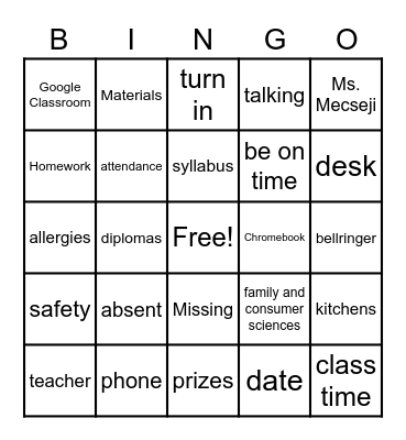 Syllabus Bingo Card