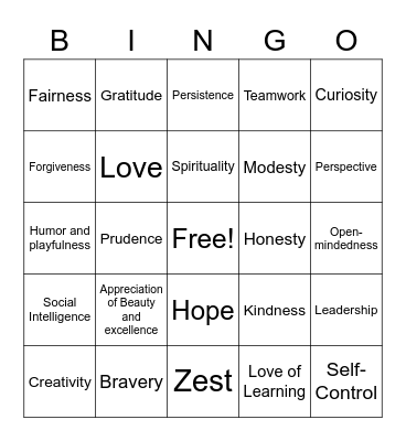 Character Strengths PEEC Bingo Card