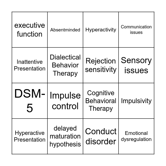 ADHD Presentation Bingo Card