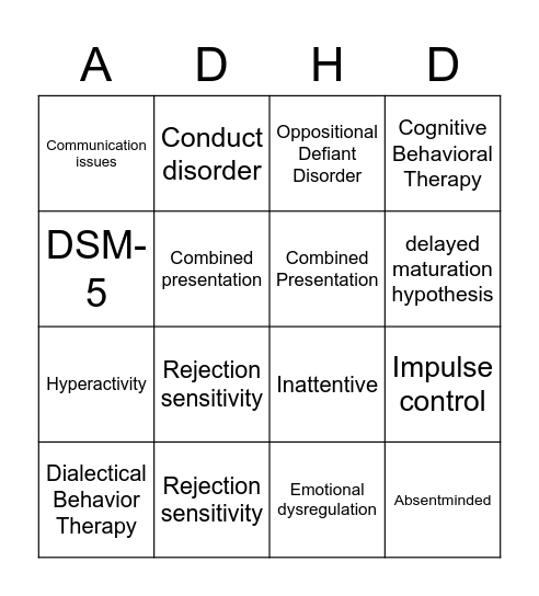 ADHD Presentation Bingo Card