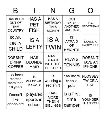 HUMAN SCAVENGER HUNT Bingo Card