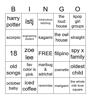 Untitled Bingo Card