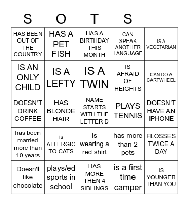 HUMAN SCAVENGER HUNT Bingo Card