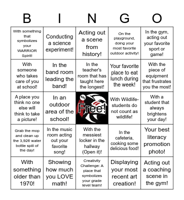 Tyronza Elementary Selfie Bingo Card