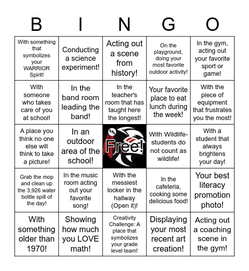 Tyronza Elementary Selfie Bingo Card