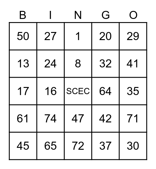 MaryMount SCEC 28/11/2022 Bingo Card