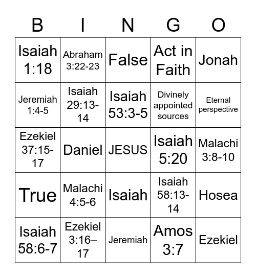 Old Testament Scripture Mastery and Review Bingo Card