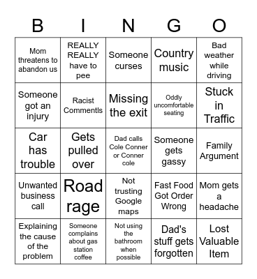 Nightmare Roadtrip Bingo Card
