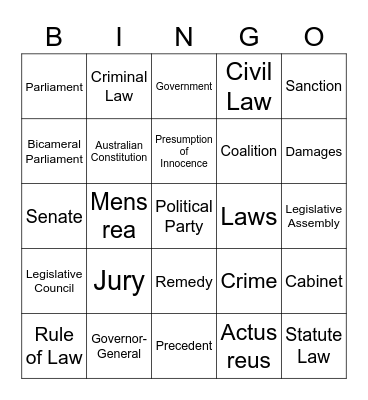 LEGAL STUDIES BINGO Card